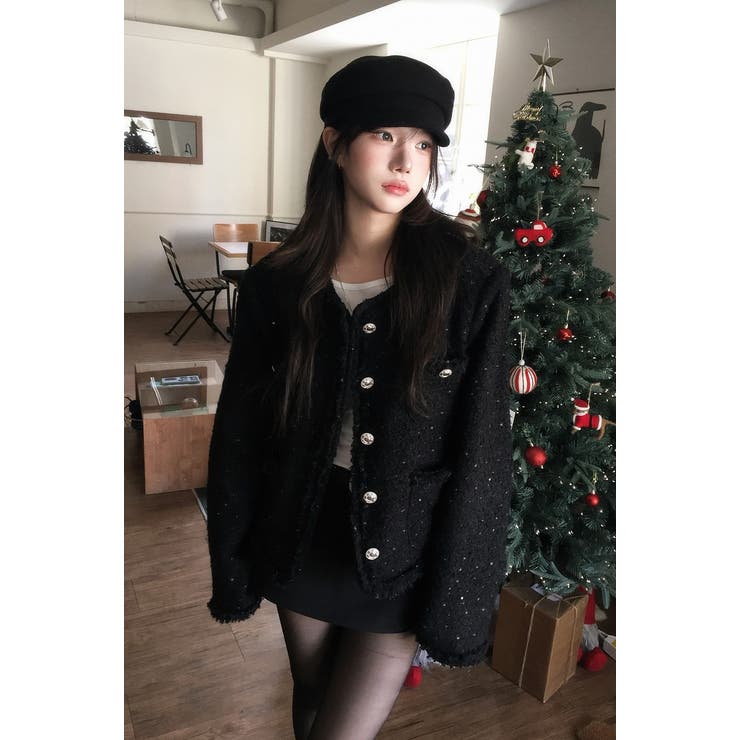 ブラック | ショートクルーネックシングルブレストジャケット | Ulysses