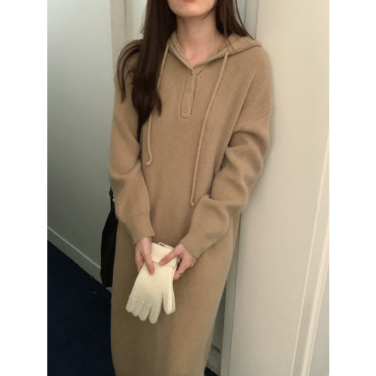 ライトブラウン | ニットフード付きワンピース | Ulysses