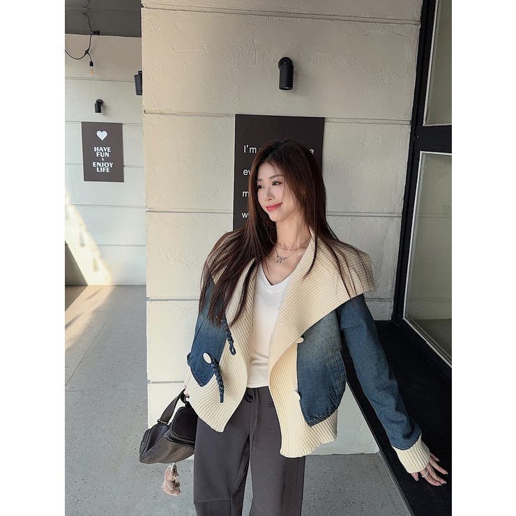 デニム切り替えニットジャケット[品番：NTRW0012377]｜Ulysses