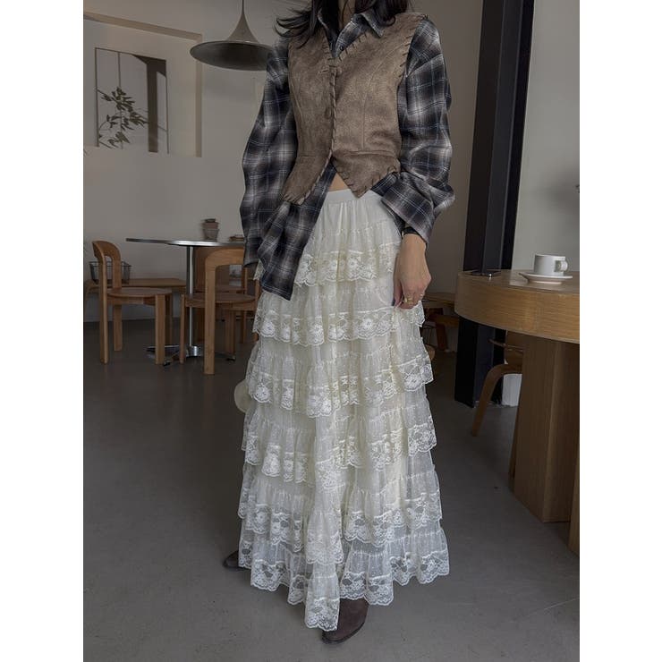 ベージュ | レースティアードスカート | Ulysses