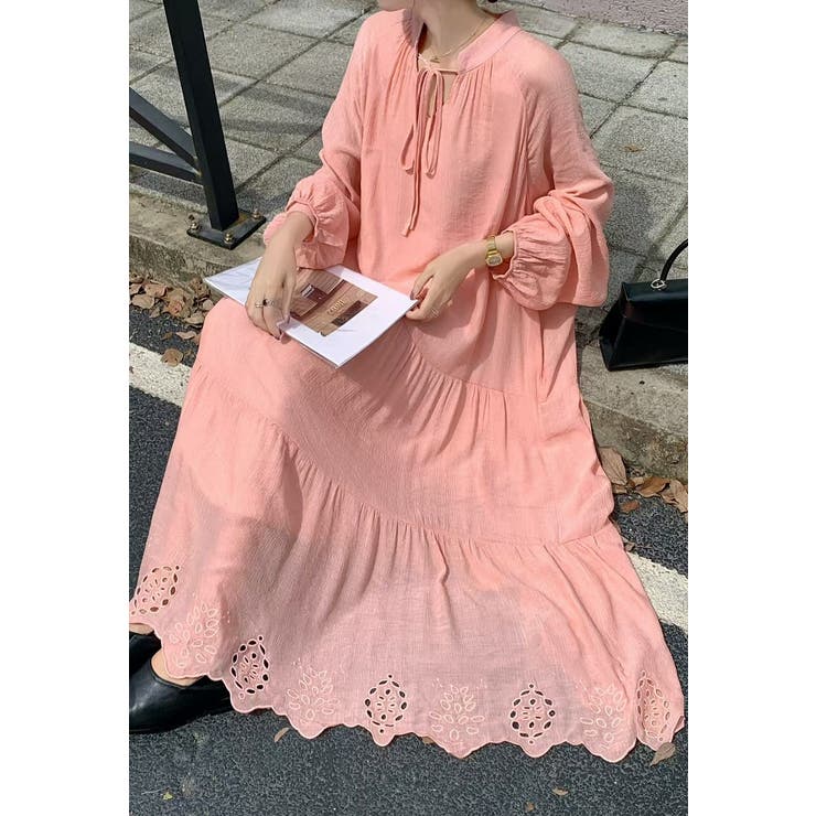 パンチングレースリボンVネック長袖ワンピース | Ulysses | 詳細画像6 