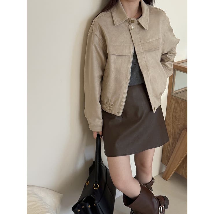 ベージュ | 襟付きフェイクスエードジャケット | Ulysses