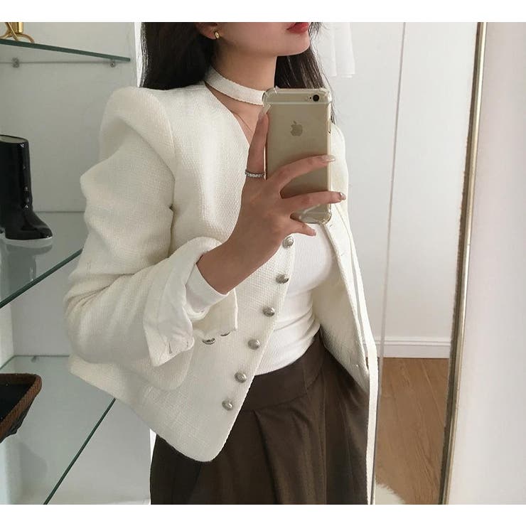 オフホワイト | ショートVネックシングルブレストジャケット | Ulysses