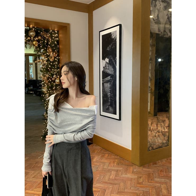 グレー | 襟付き切り替えオフショルダートップス | Ulysses