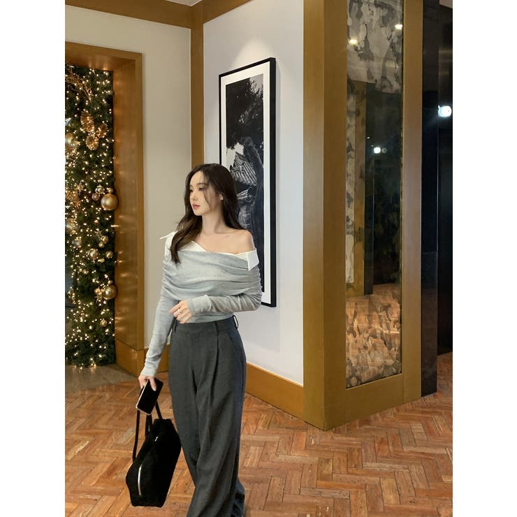 襟付き切り替えオフショルダートップス | Ulysses | 詳細画像1 