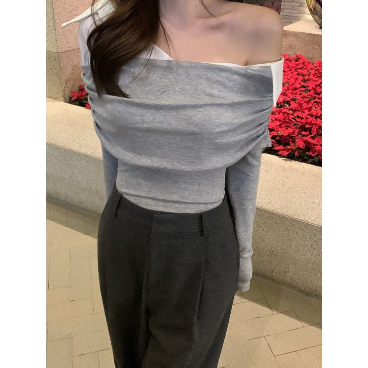 襟付き切り替えオフショルダートップス | Ulysses | 詳細画像3 