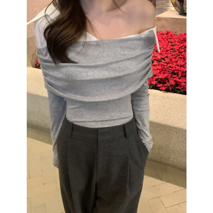 襟付き切り替えオフショルダートップス | Ulysses | 詳細画像4 