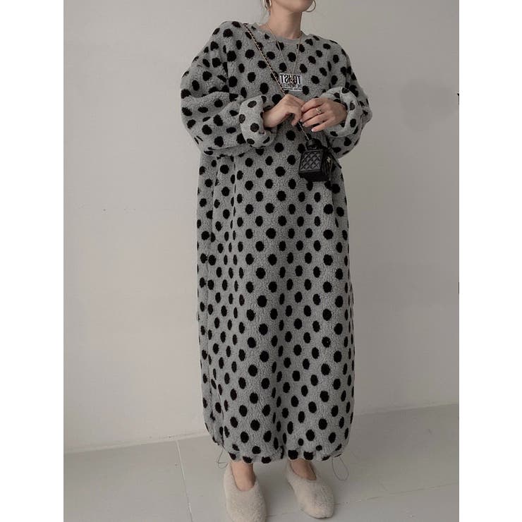 グレー | ドット柄ボアワンピース | Ulysses