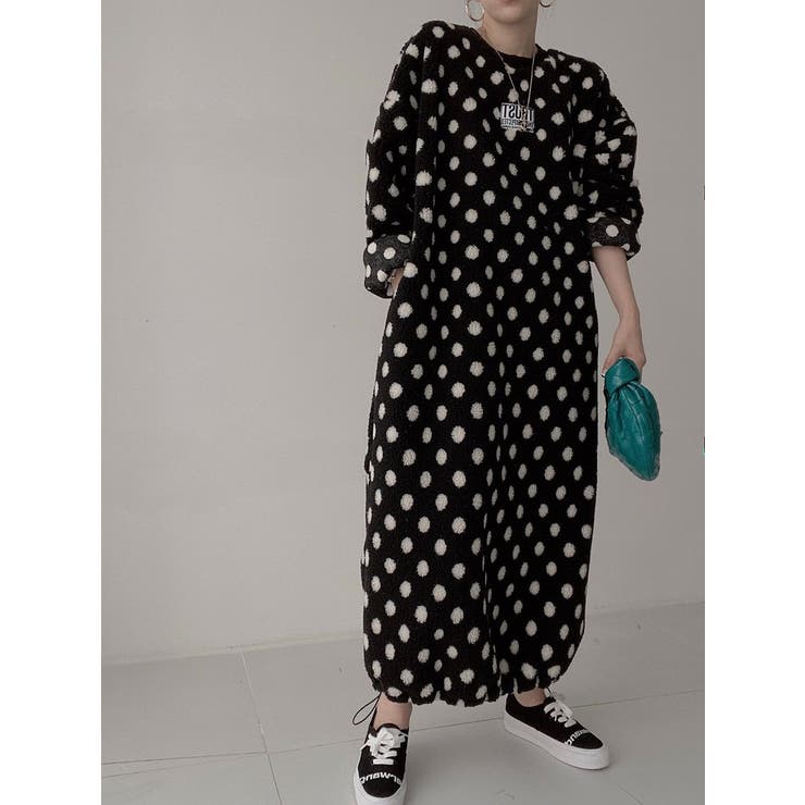 ブラック | ドット柄ボアワンピース | Ulysses