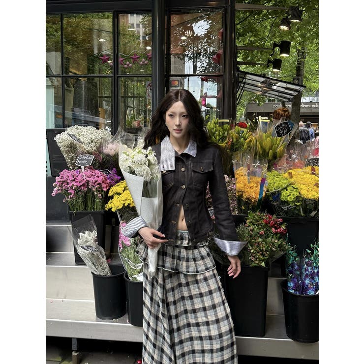 ブラック | 切り替えチェック柄デニムジャケット | Ulysses