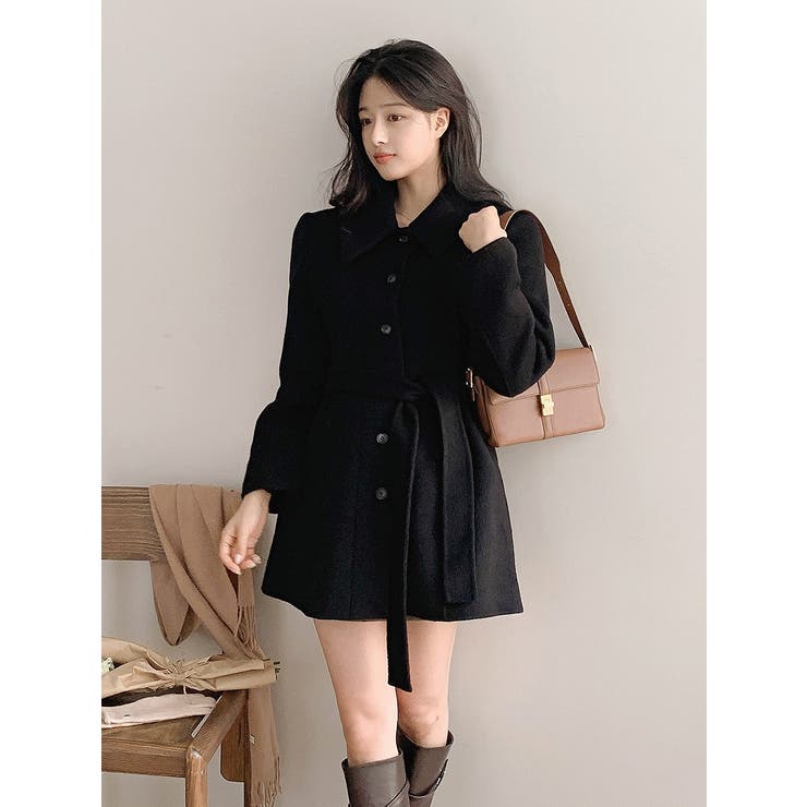 ブラック | リボンシングルブレストメルトンジャケット | Ulysses