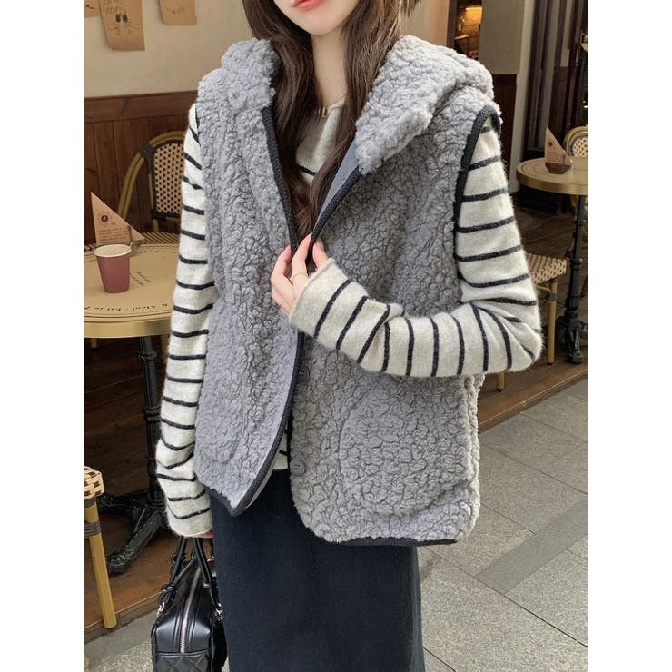 グレー | ボアフード付きベスト | Ulysses