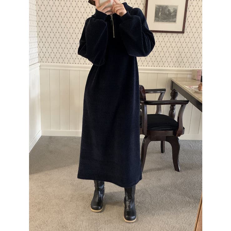 ネイビー | 長袖スタンドカラーワンピース | Ulysses