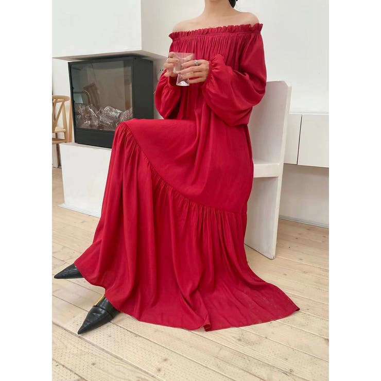 レッド | ロングリボンボートネックワンピース | Ulysses