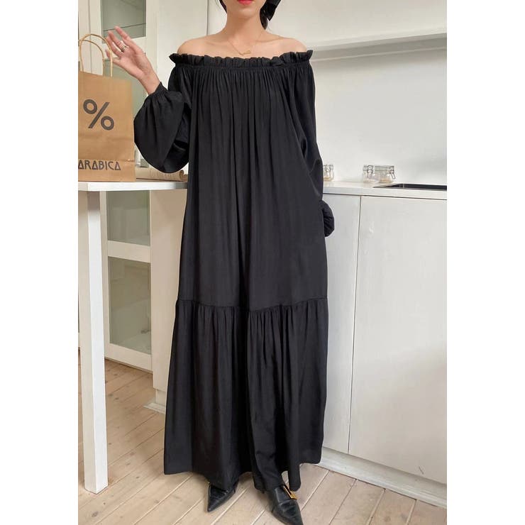 ブラック | ロングリボンボートネックワンピース | Ulysses