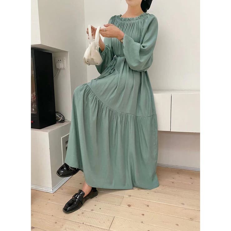 グリーン | ロングリボンボートネックワンピース | Ulysses