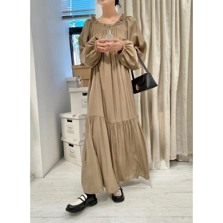 ライトブラウン | ロングリボンボートネックワンピース | Ulysses