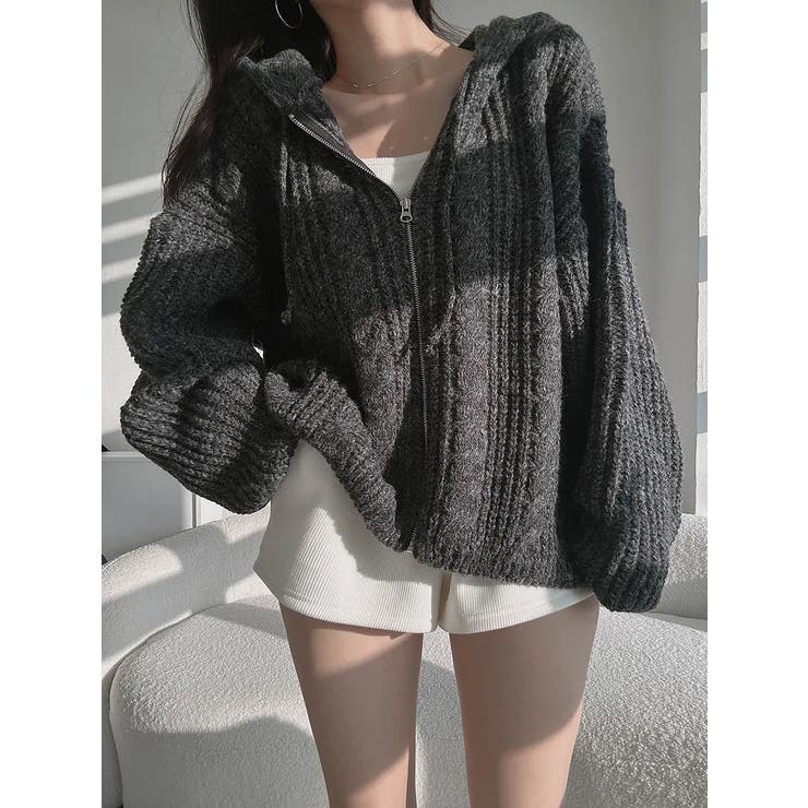 ダークグレー | フード付きジップ付きセータージャケット | Ulysses