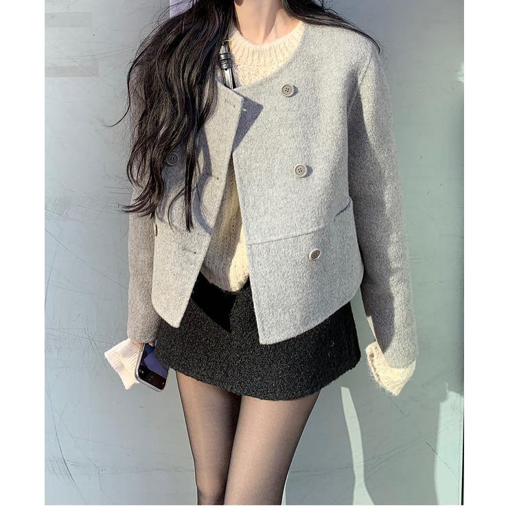 グレー | クルーネックダブルブレストメルトンジャケット | Ulysses