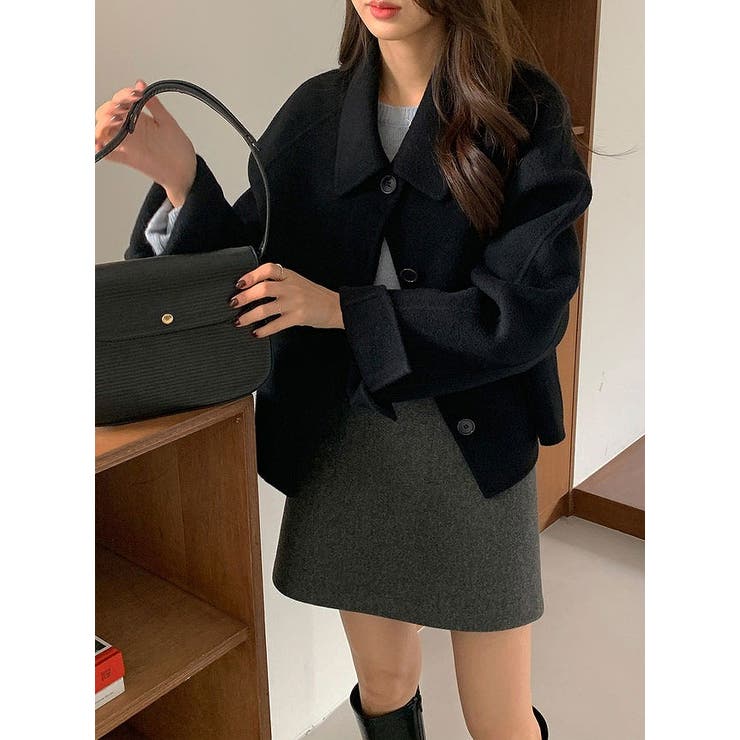 ブラック | 襟付きシングルブレストメルトンジャケット | Ulysses