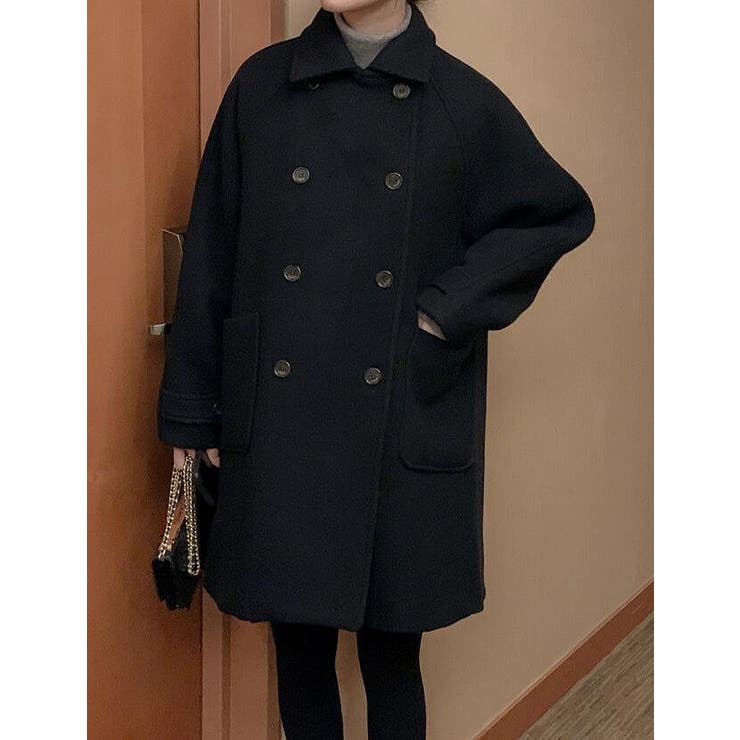 ブラック | 襟付きダブルブレストメルトンジャケット | Ulysses