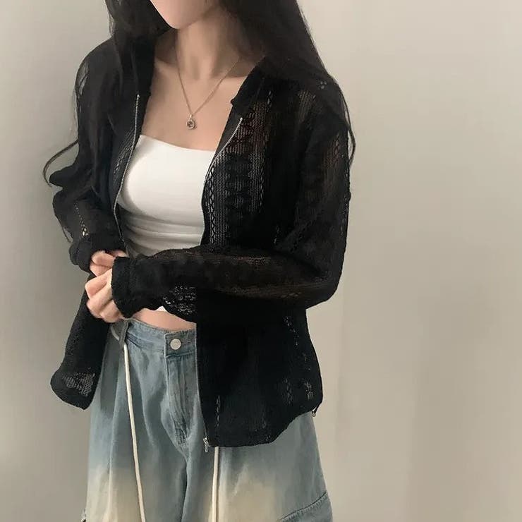 ブラック | レースフード付きジップ付きジャケット | Ulysses