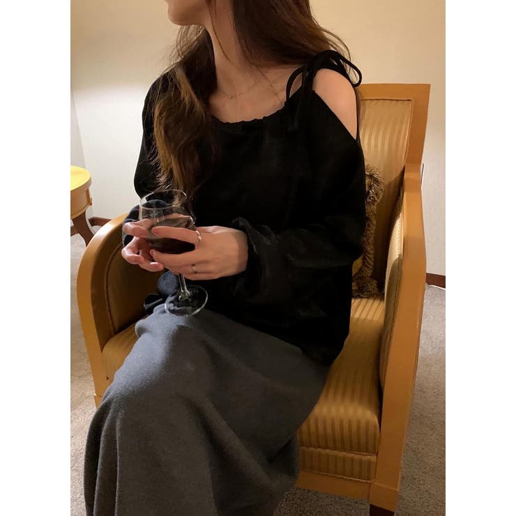 ブラック | リボンオフショルダートップス | Ulysses