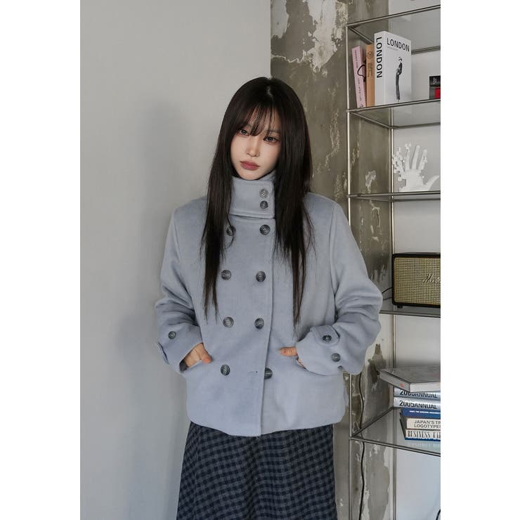 ブルー | スタンドカラーダブルブレストメルトンジャケット | Ulysses