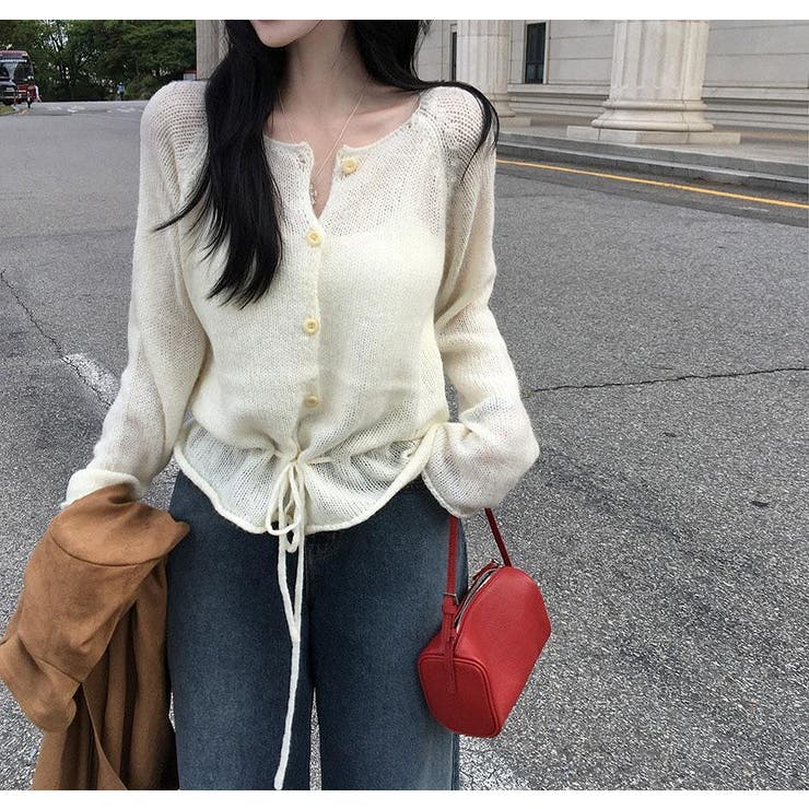 ベージュ | ドローストリングシングルブレストニットトップス | Ulysses