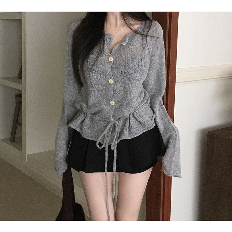 グレー | ドローストリングシングルブレストニットトップス | Ulysses