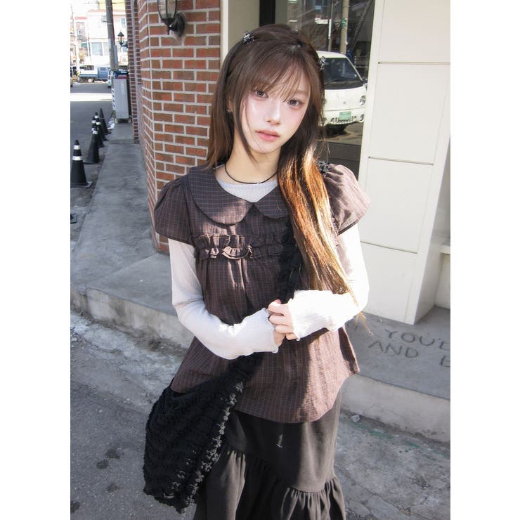 デカ襟半袖チェック柄トップス | Ulysses | 詳細画像4 