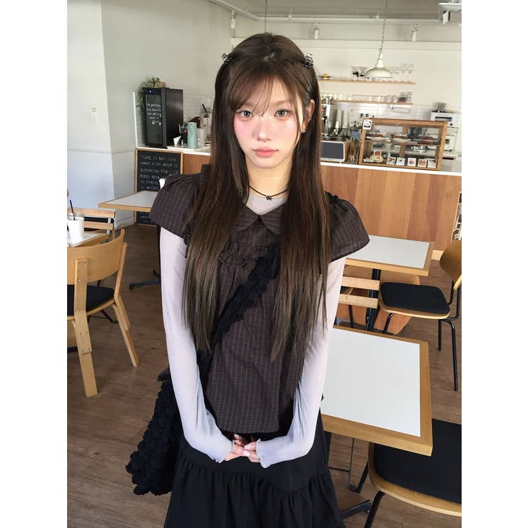 デカ襟半袖チェック柄トップス | Ulysses | 詳細画像5 