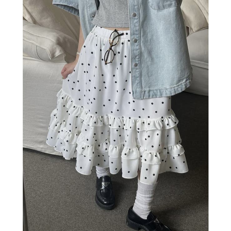 オフホワイト | フリルドット柄スカート | Ulysses