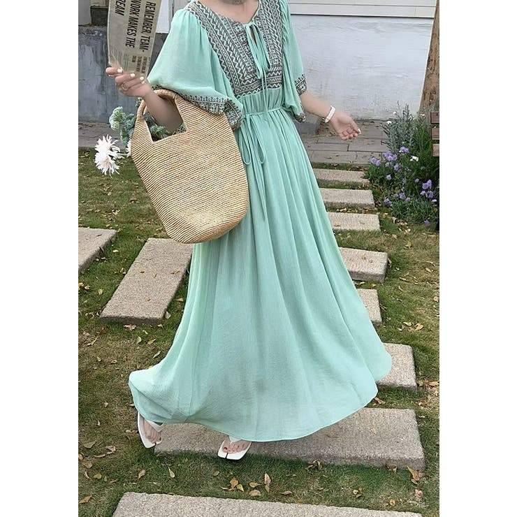 グレー | リボン半袖ロングワンピース | Ulysses