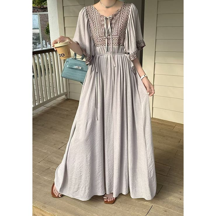 グリーン | リボン半袖ロングワンピース | Ulysses