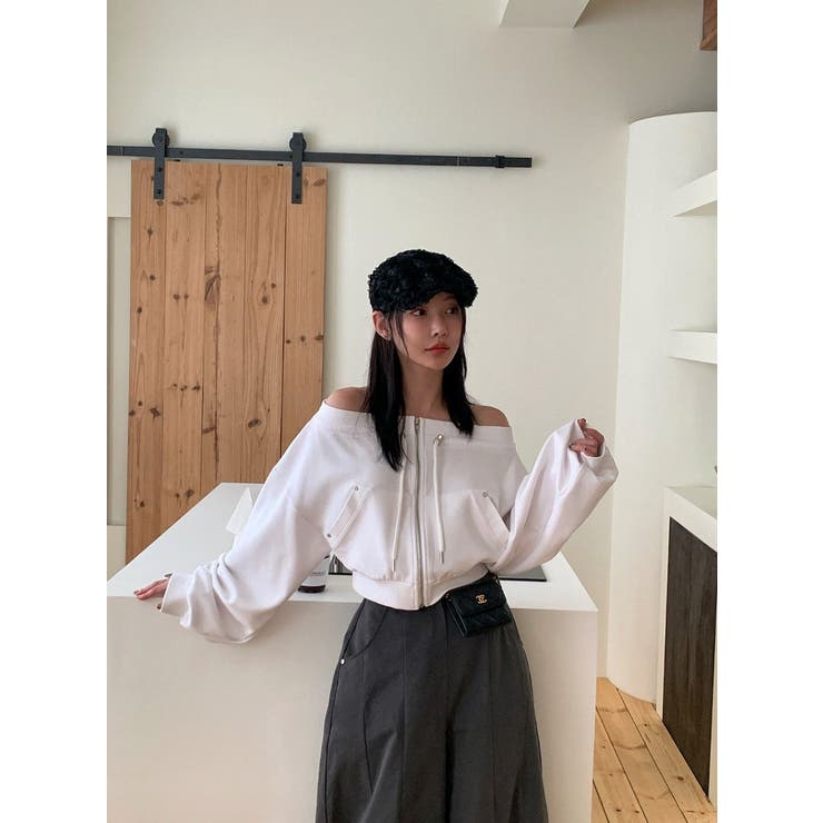 スウェットジップ付きオフショルダートップス | Ulysses | 詳細画像1 