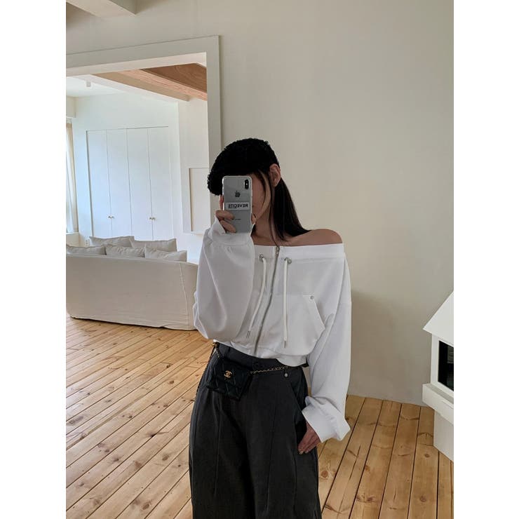 スウェットジップ付きオフショルダートップス | Ulysses | 詳細画像2 