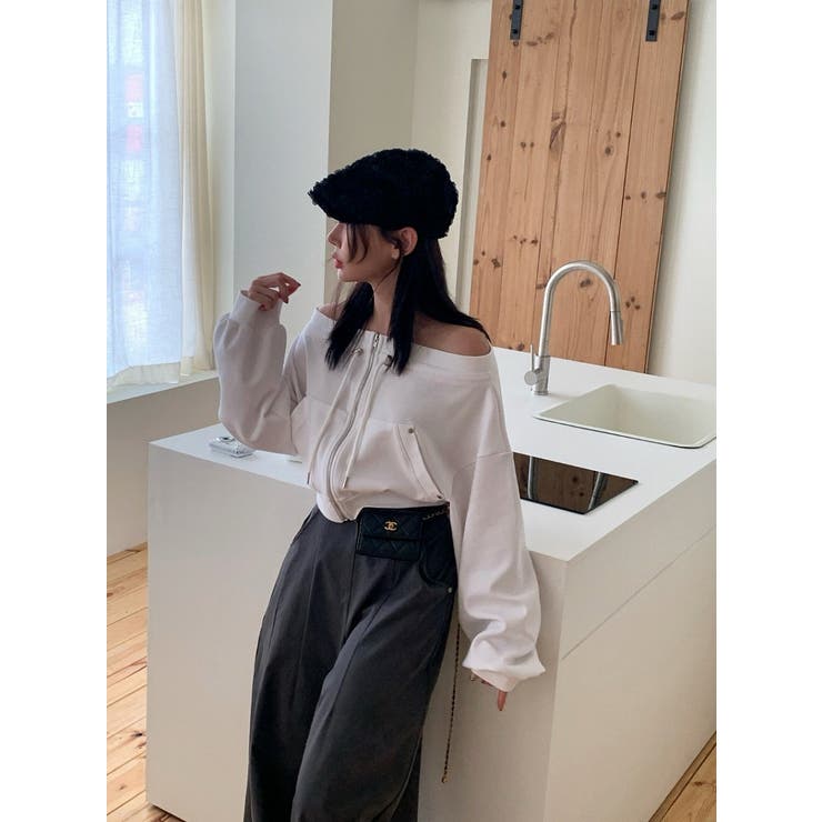 スウェットジップ付きオフショルダートップス | Ulysses | 詳細画像4 