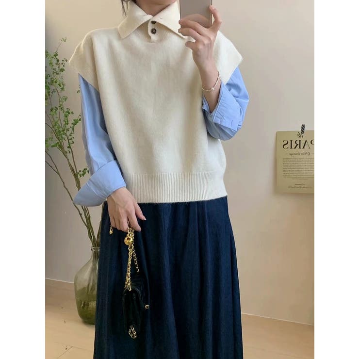 オフホワイト | ニットハイネックベスト | Ulysses