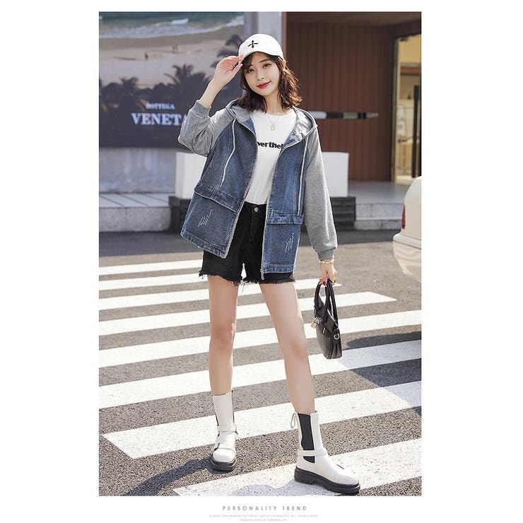 スウェット切り替えデニムフード付きジャケット | Ulysses | 詳細画像1 