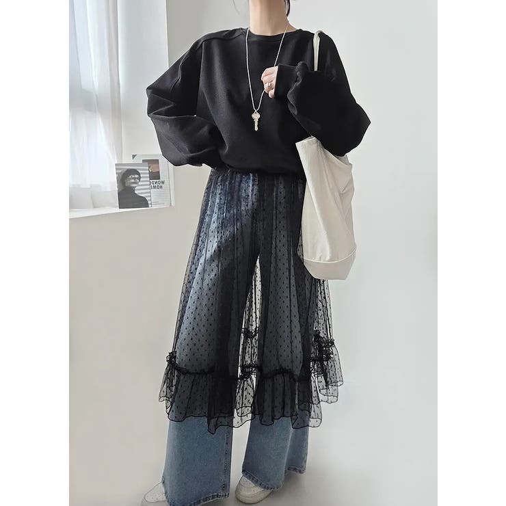 ブラック | チュールドット柄キャミワンピース | Ulysses