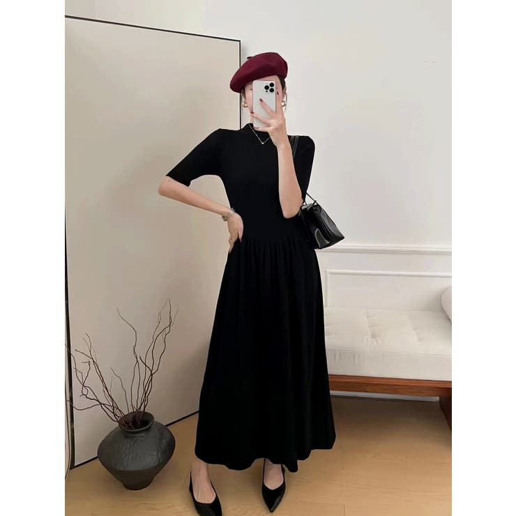 ブラック | ニットハーフネックワンピース | Ulysses