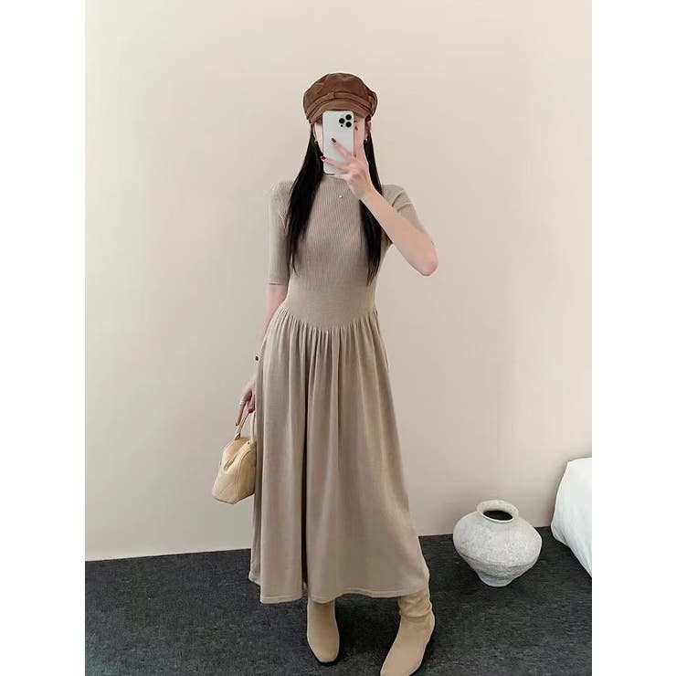 ベージュ | ニットハーフネックワンピース | Ulysses