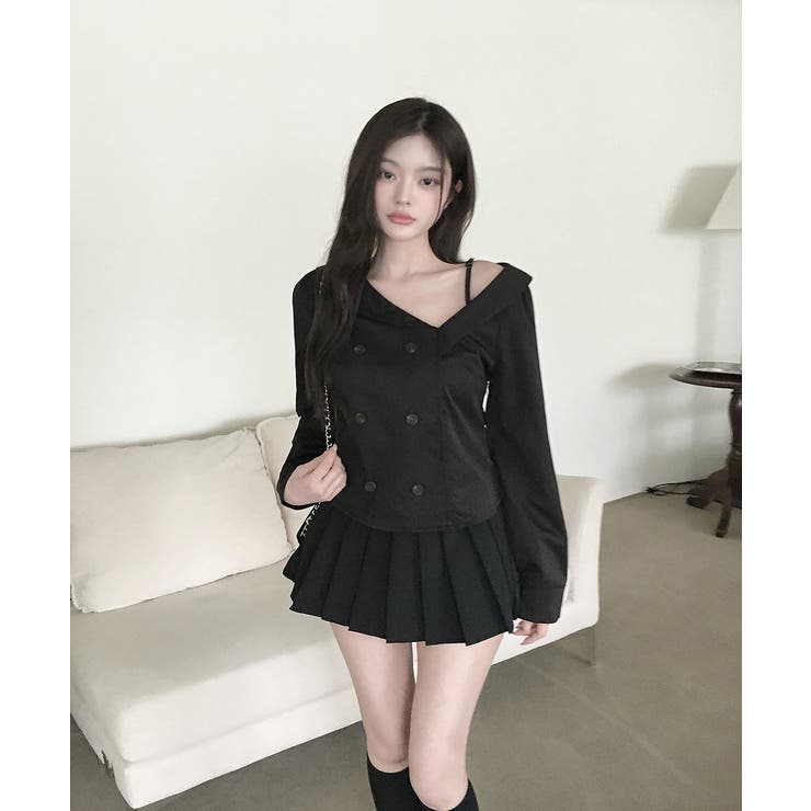 ブラック | ダブルブレストオフショルダートップス | Ulysses