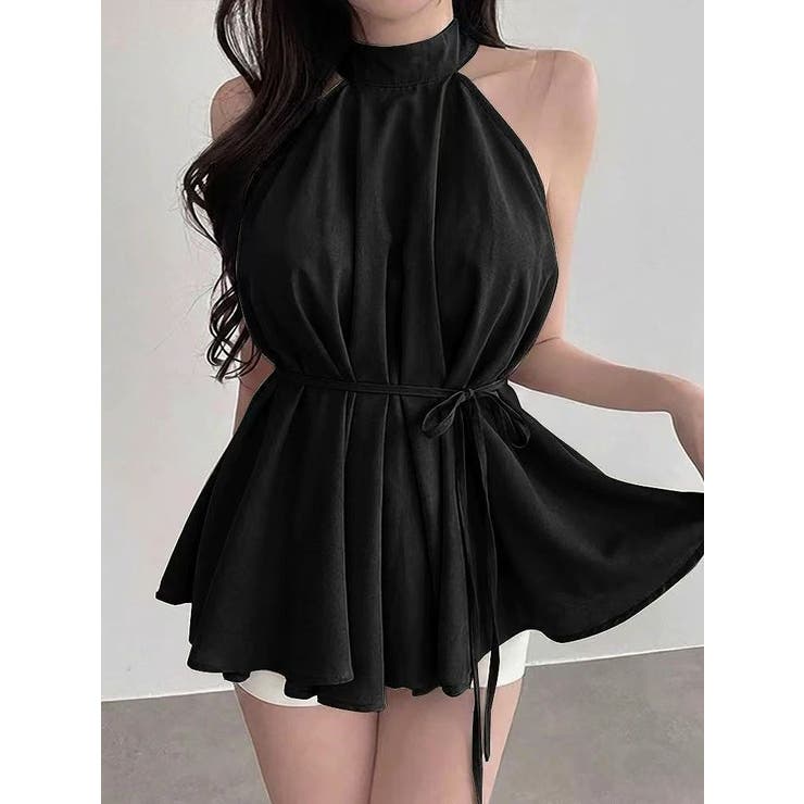 ブラック | リボン袖なしホルターネックトップス | Ulysses