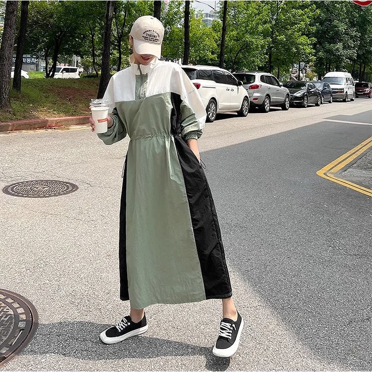 グリーン | 配色スタンドカラーワンピース | Ulysses