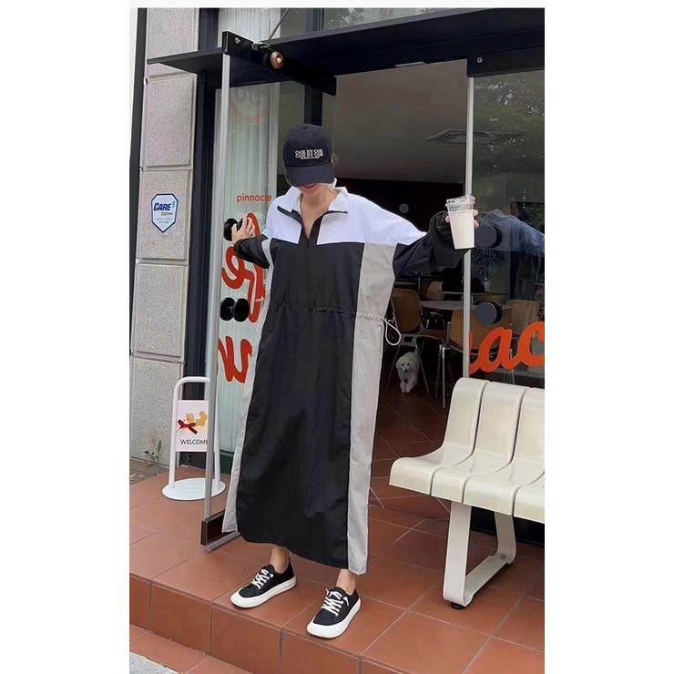 ブラック | 配色スタンドカラーワンピース | Ulysses