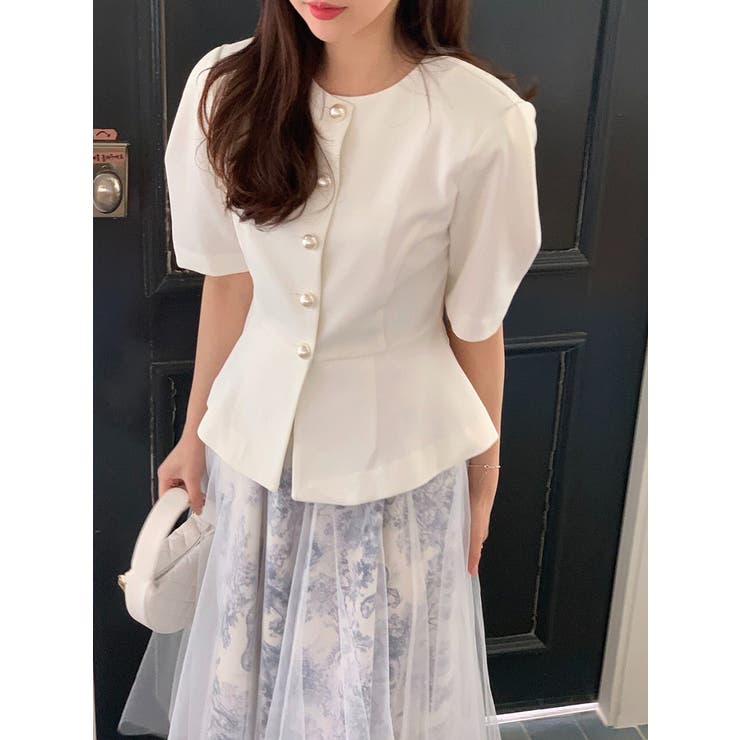 ホワイト | クルーネックシングルブレストショートトップス | Ulysses