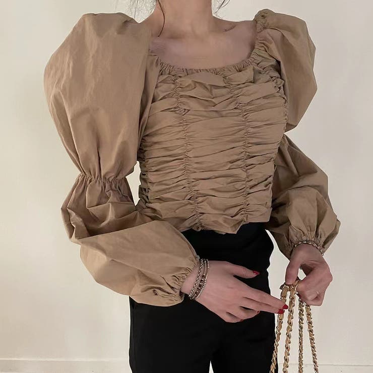 ベージュ | パフスリーブボートネックトップス | Ulysses