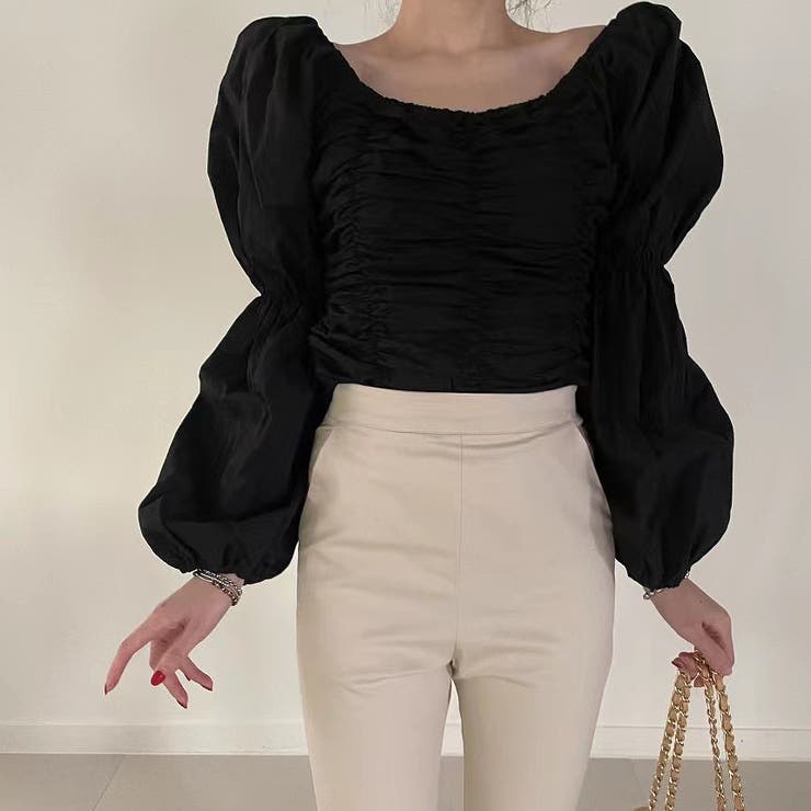 ブラック | パフスリーブボートネックトップス | Ulysses